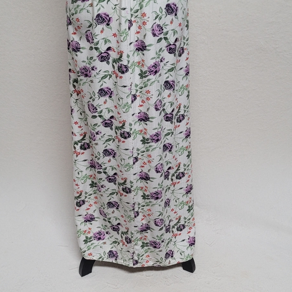 American Eagle Outfitters 80s Vintage White Purple Cabbage Rose Maxi Dress XL - Picture 10 of 12